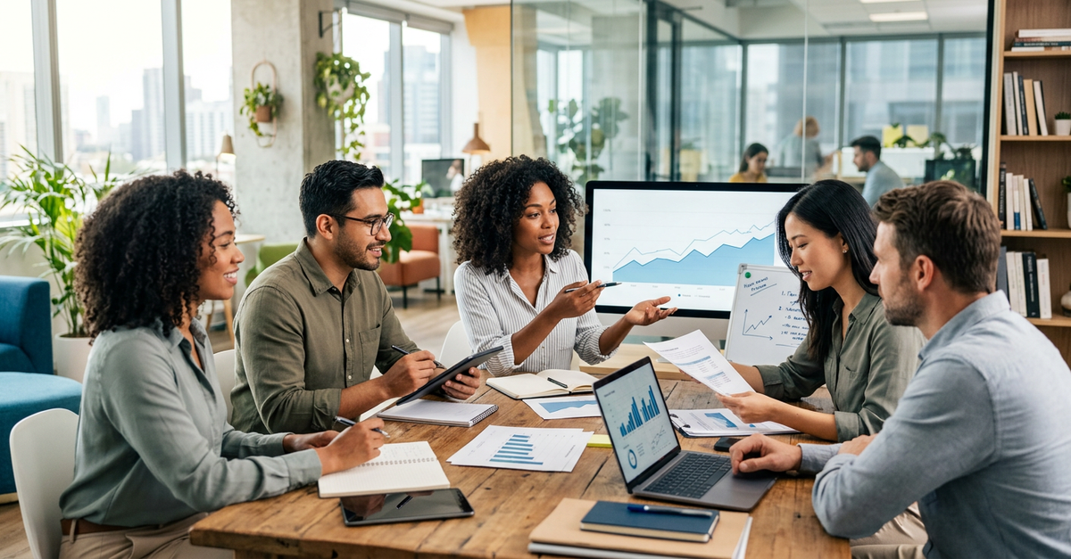 Equipes de agências desenvolvendo estratégias de marketing para 2025