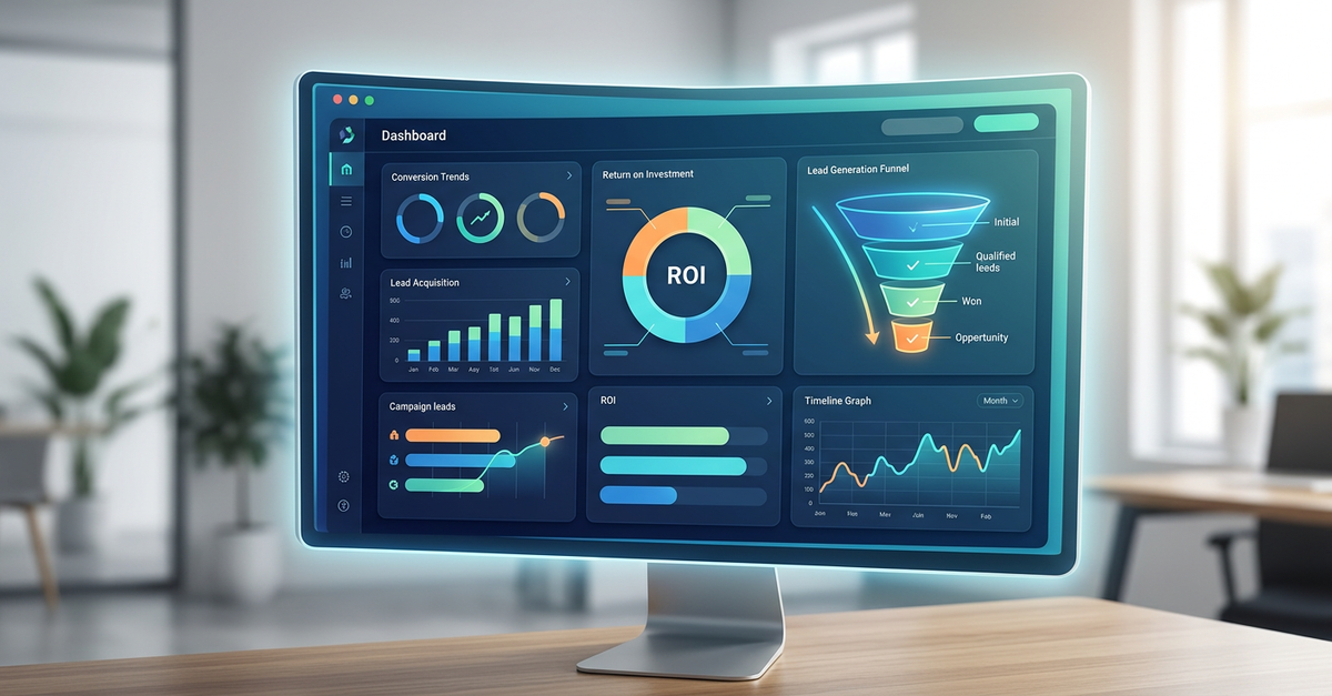 Dashboard de automação de marketing B2B gerando leads qualificados