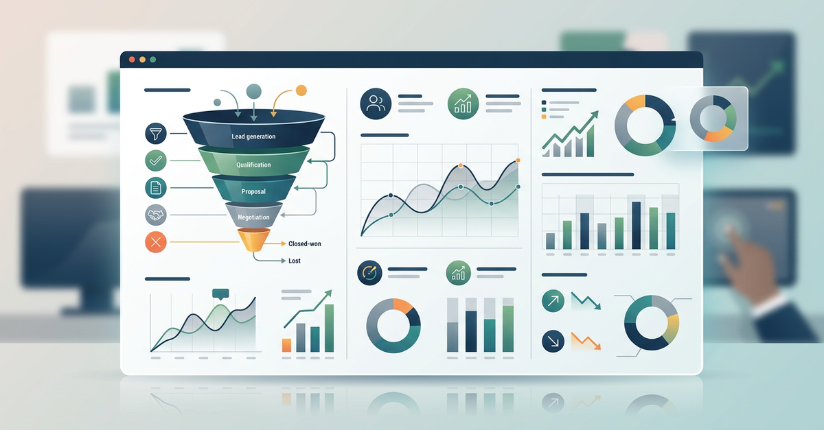 Dashboard de métricas do ciclo de vendas B2B mostrando KPIs essenciais