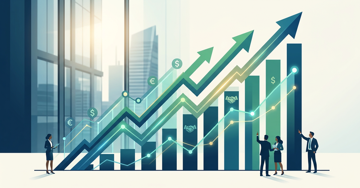Gráfico de crescimento em vendas B2B com automação comercial