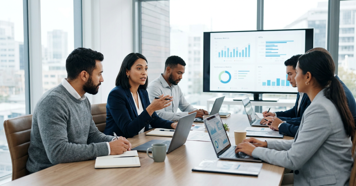 Equipe comercial B2B avaliando sinais para contratar agência de marketing especializada