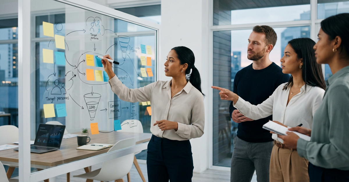 Agência especialista em marketing B2B definindo estratégia de geração de leads qualificados