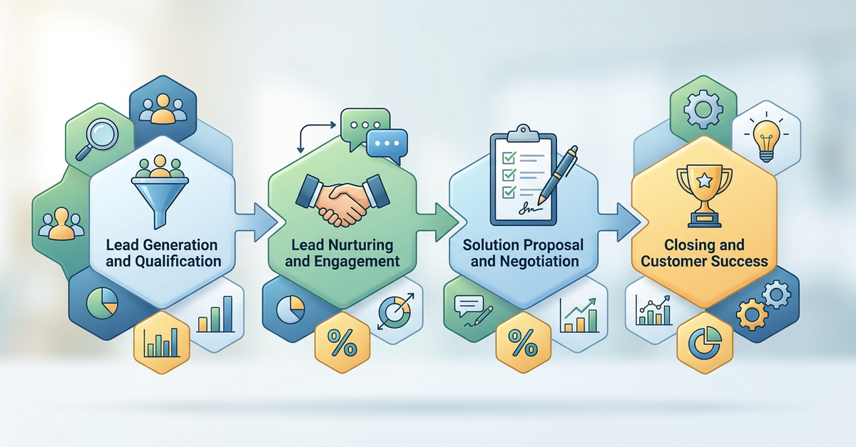 Processo comercial escalável B2B com etapas definidas e métricas