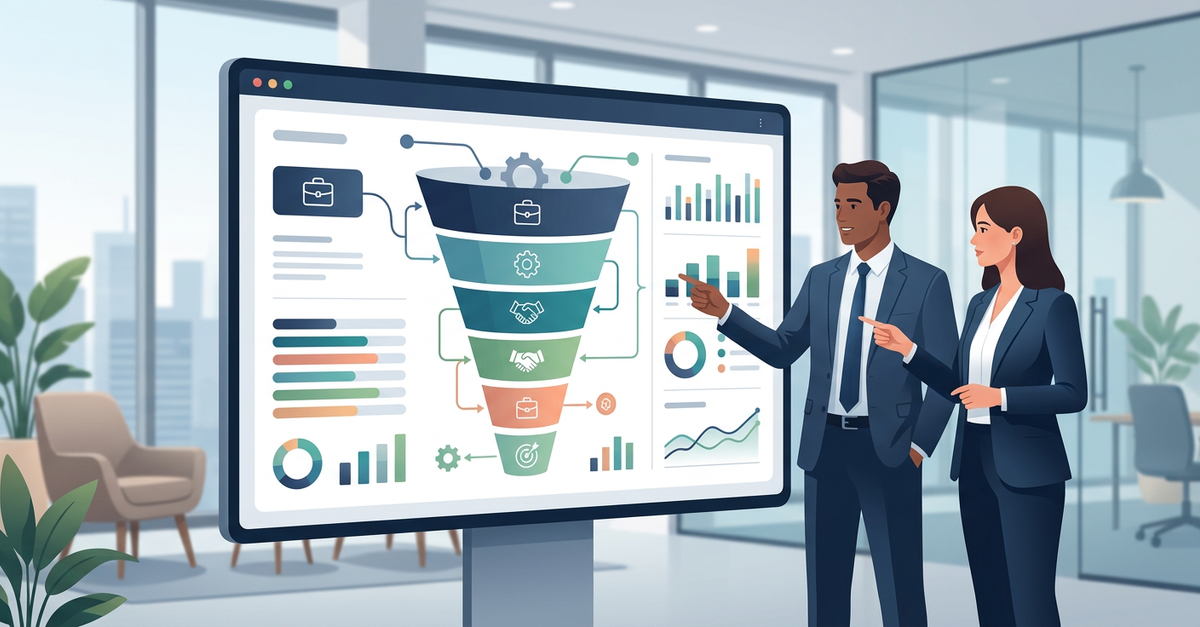 Gestão de pipeline comercial B2B visualizada em dashboard estratégico