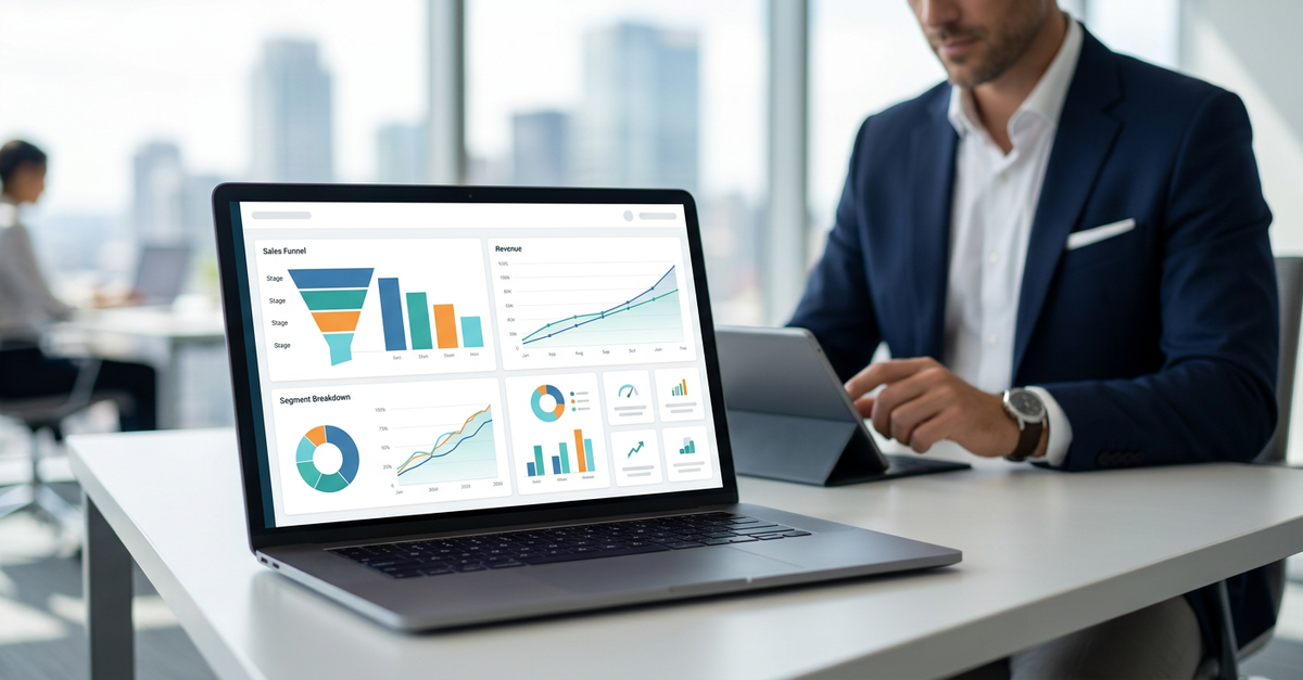 Dashboard de vendas B2B mostrando métricas de processo comercial previsível