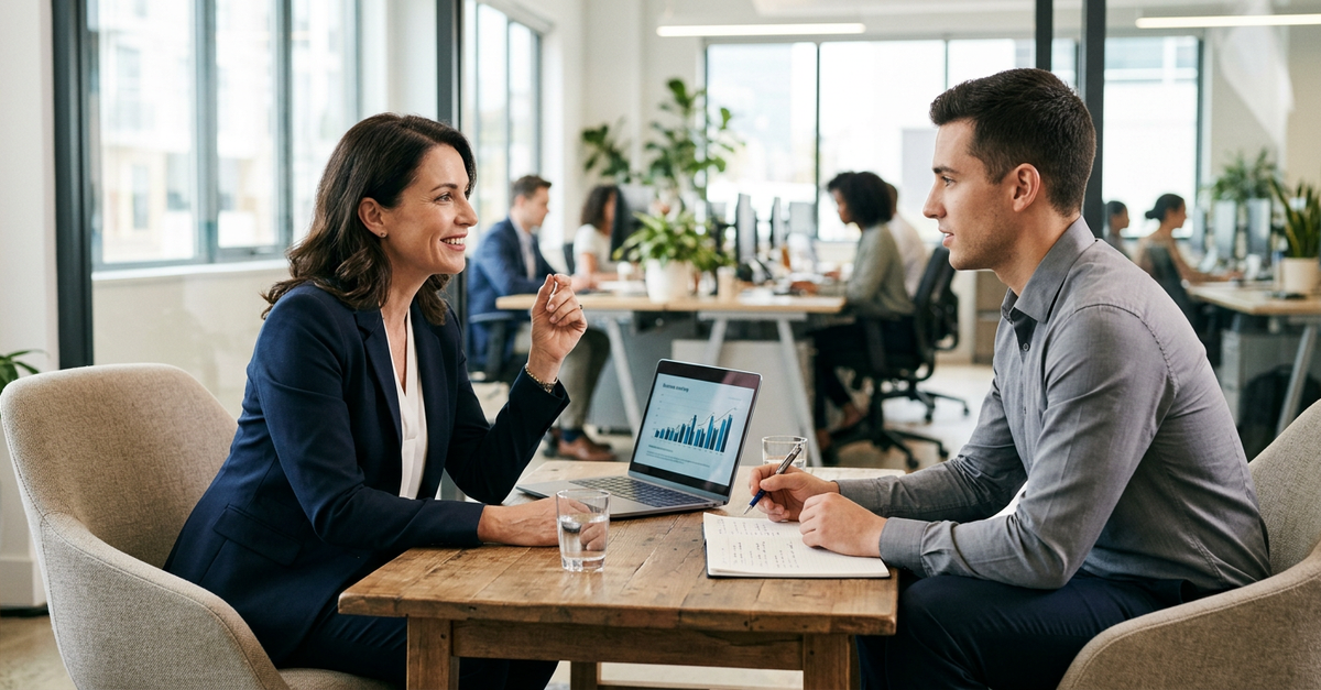 Líder motivando equipe de vendas B2B com coaching e mentoria