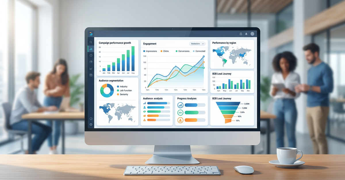 Dashboard de métricas do LinkedIn Ads mostrando resultados de campanhas B2B