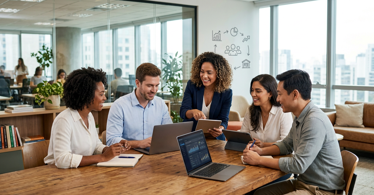 Equipe usando CRM para pequenas empresas