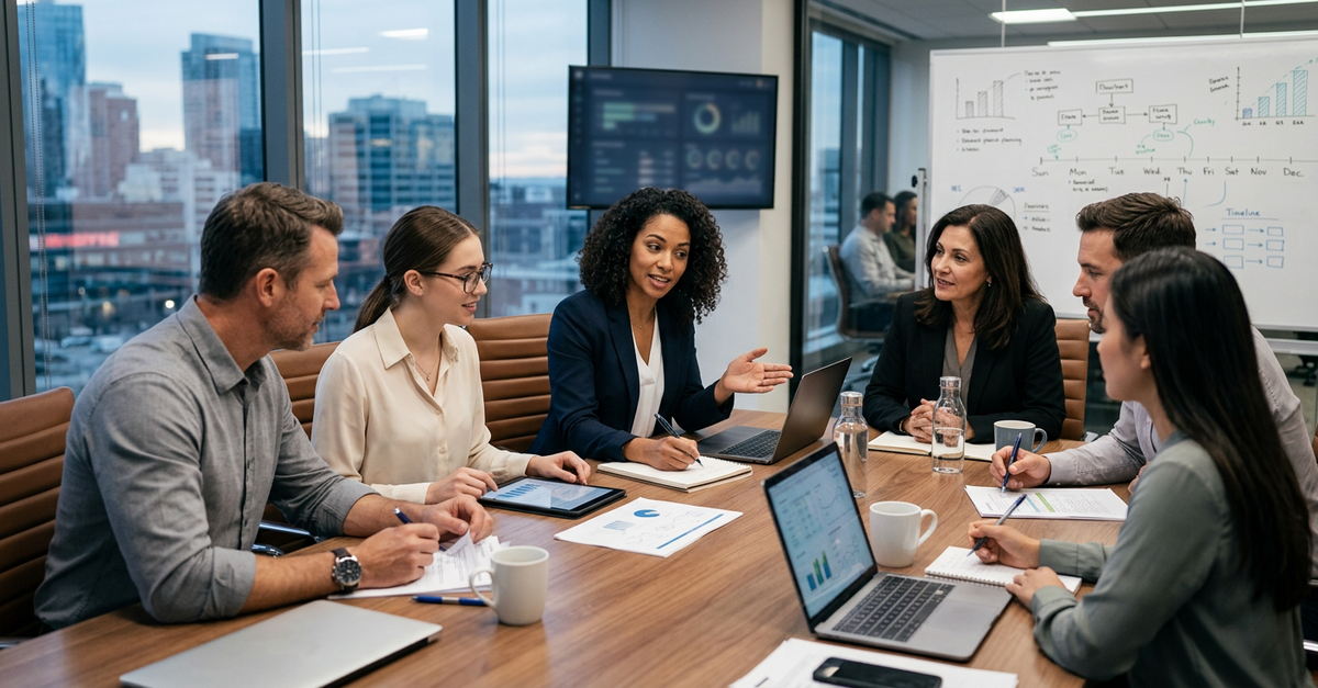 Equipe de vendas B2B trabalhando com consultoria especializada