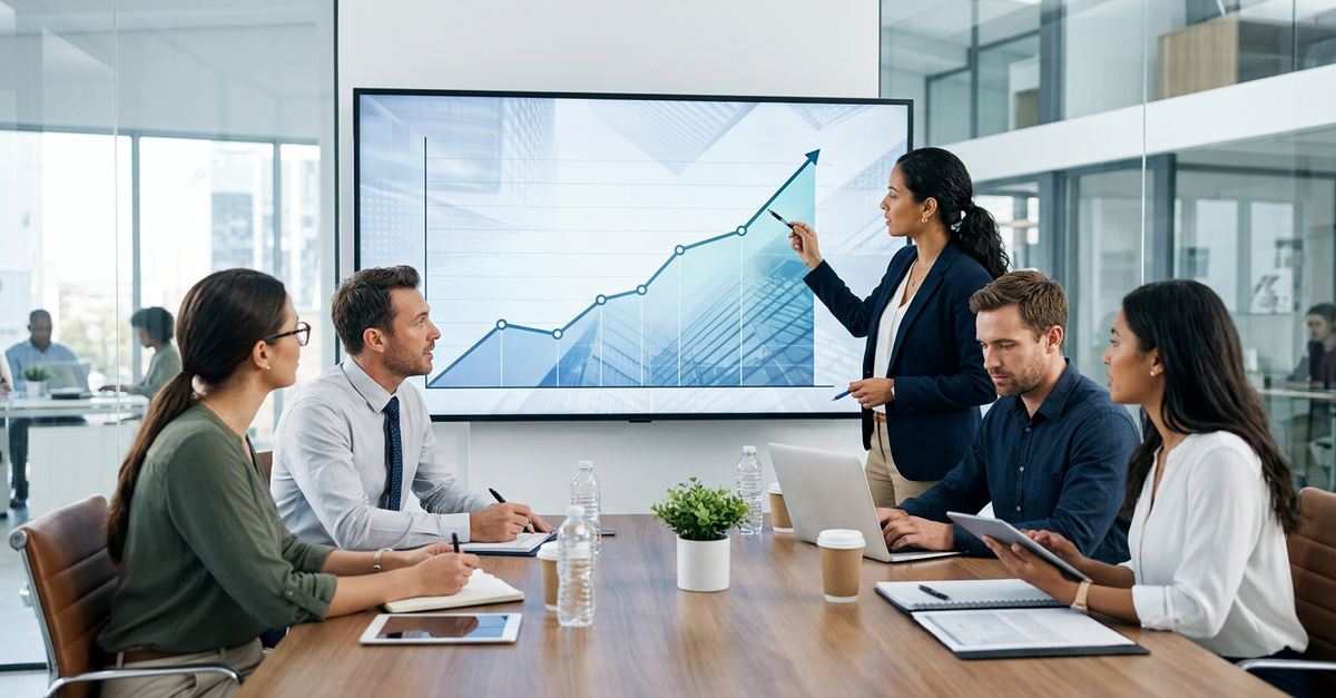 Gráfico de crescimento de vendas B2B com processo comercial estruturado