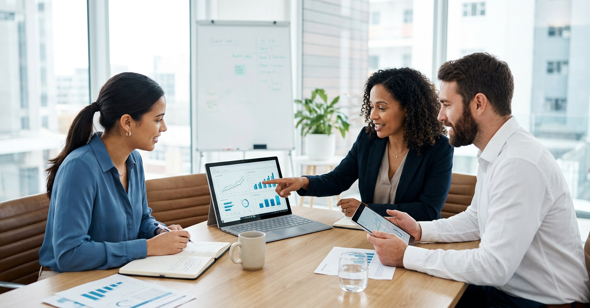 Reunião de análise de benchmarking de vendas B2B