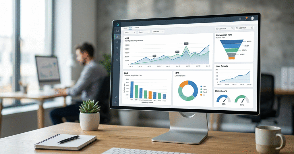 Dashboard de métricas de marketing B2B para empresas de software SaaS