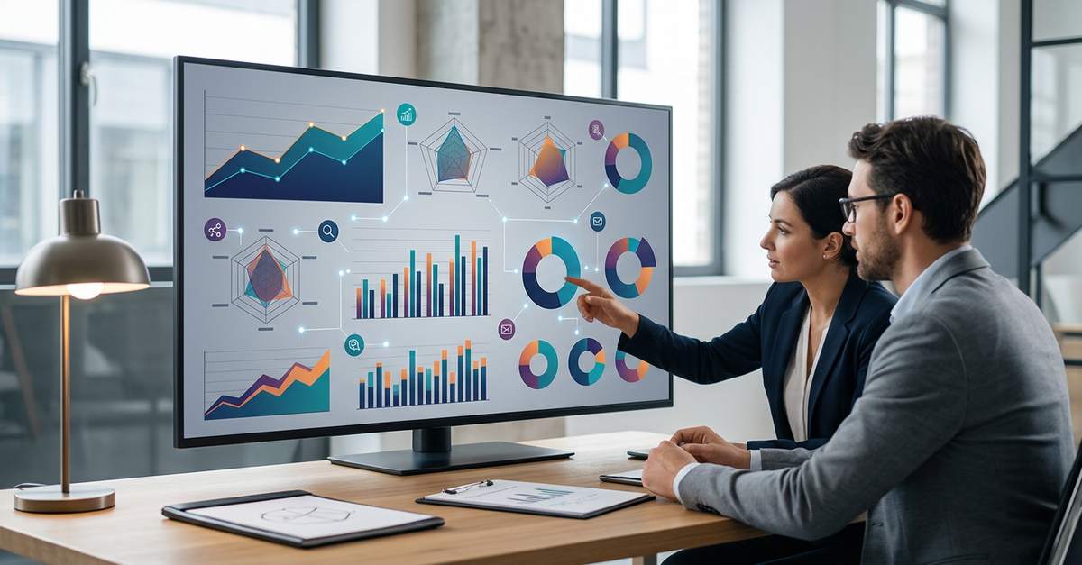 Dashboard de métricas e KPIs de marketing digital em agências