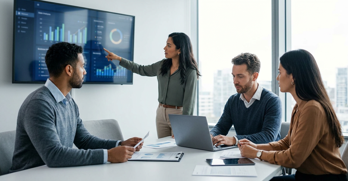 Metodologia de vendas consultivas B2B em prática durante reunião comercial