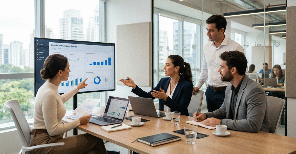 Agência de marketing B2B com LinkedIn Ads gerando reuniões comerciais qualificadas