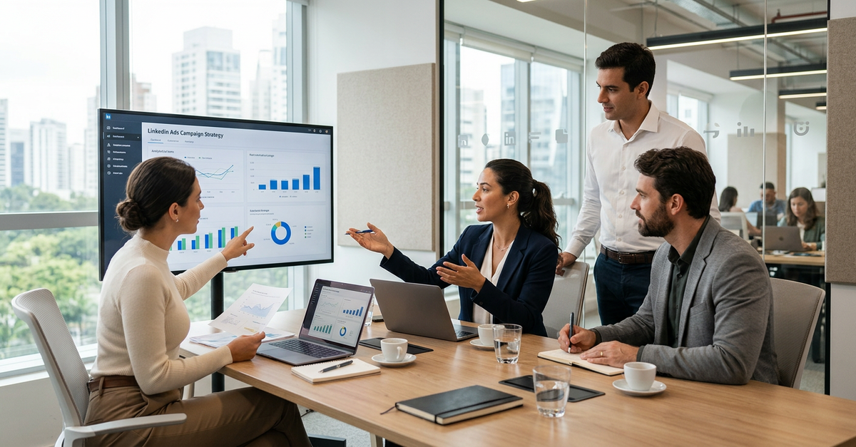 Agência de marketing B2B com LinkedIn Ads gerando reuniões comerciais qualificadas