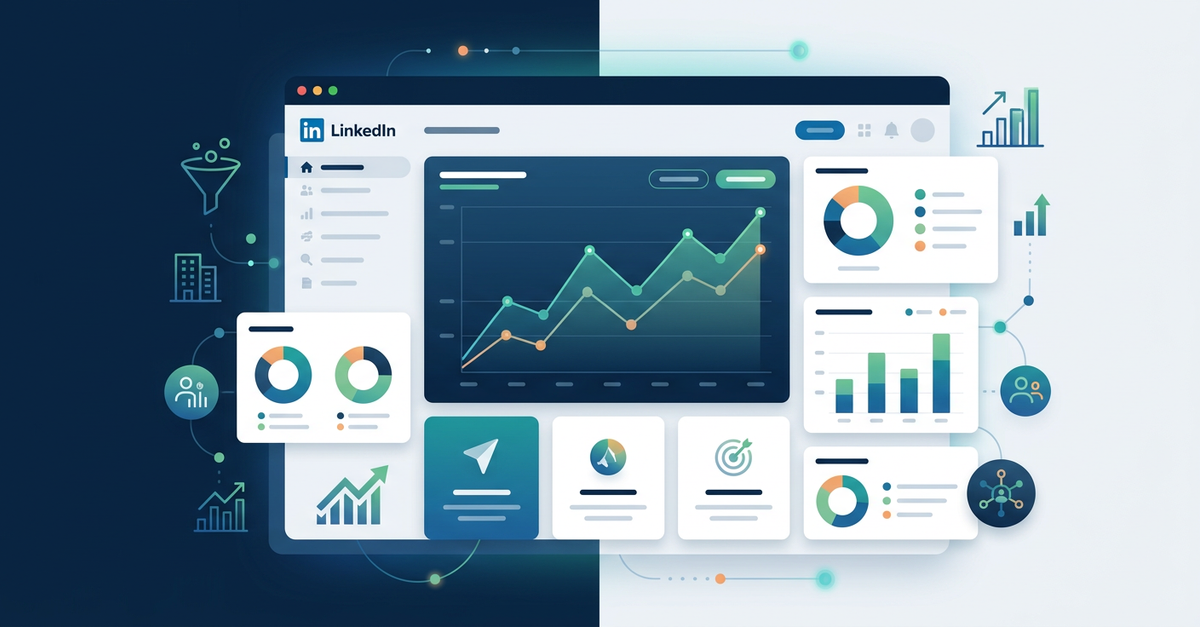 Dashboard de análise de campanhas LinkedIn Ads mostrando métricas de conversão B2B