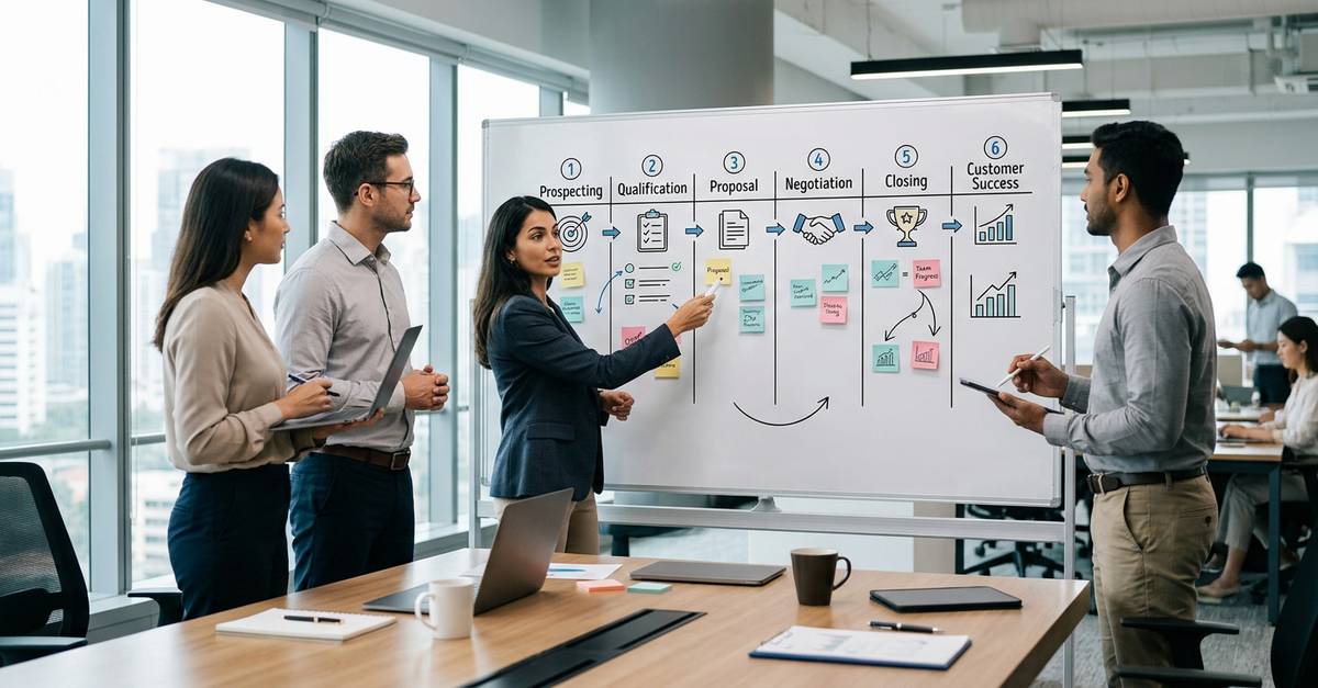 Planejamento estratégico de pipeline comercial B2B com equipe