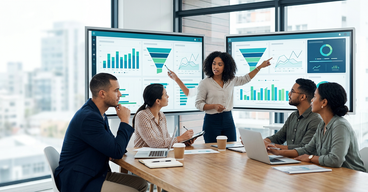 Equipe comercial B2B usando CRM para colaboração