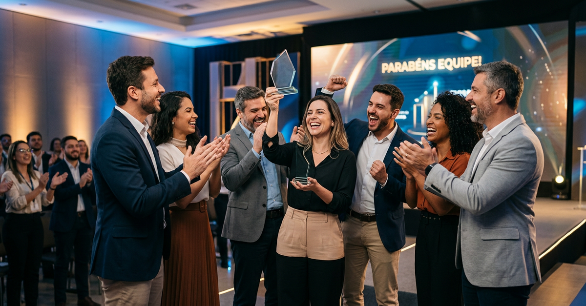 Equipe de vendas B2B celebrando resultados após implementar estratégias de motivação