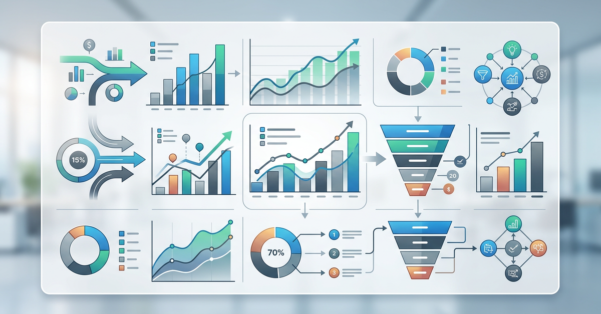 Dashboard com métricas de processo comercial B2B estruturado