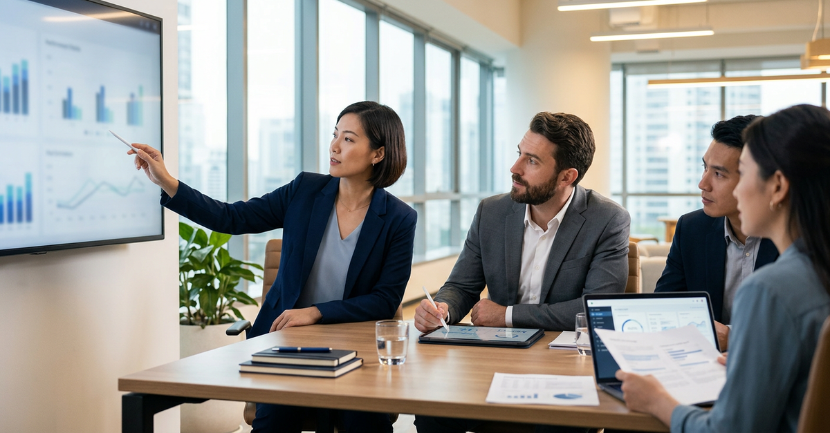 Dashboard de indicadores comerciais B2B com gráficos de performance