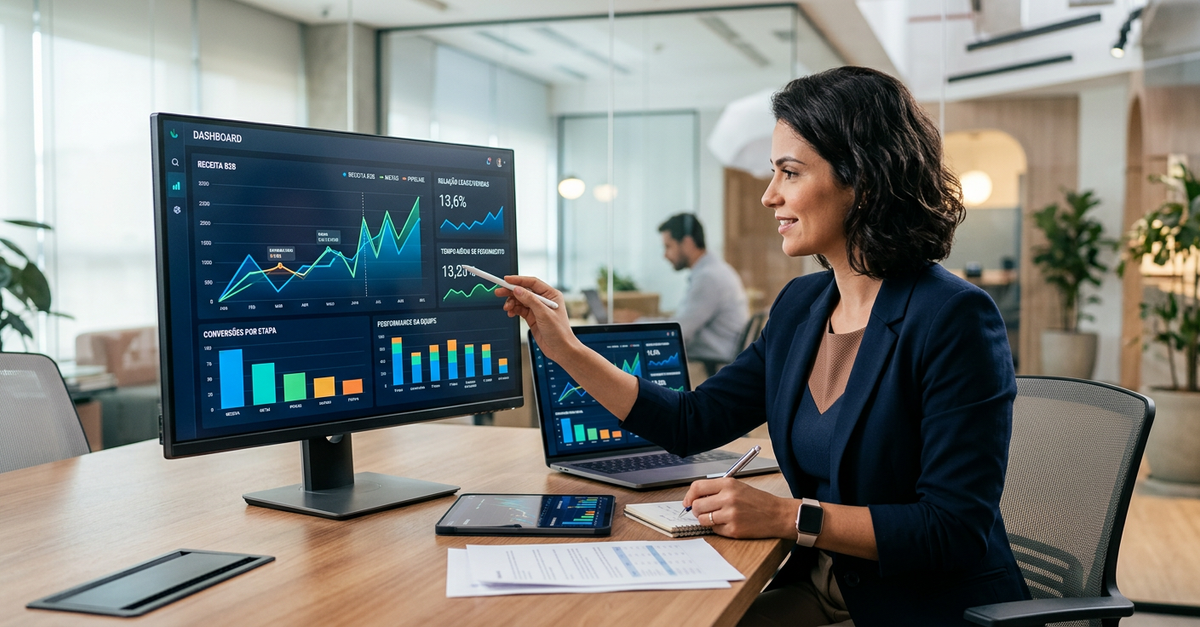 Dashboard de automação de vendas B2B com métricas em tempo real