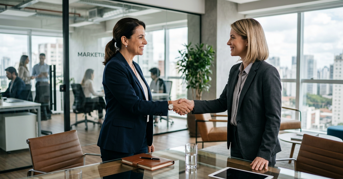 Empresário de PME B2B escolhendo agência de marketing com base em resultados mensuráveis