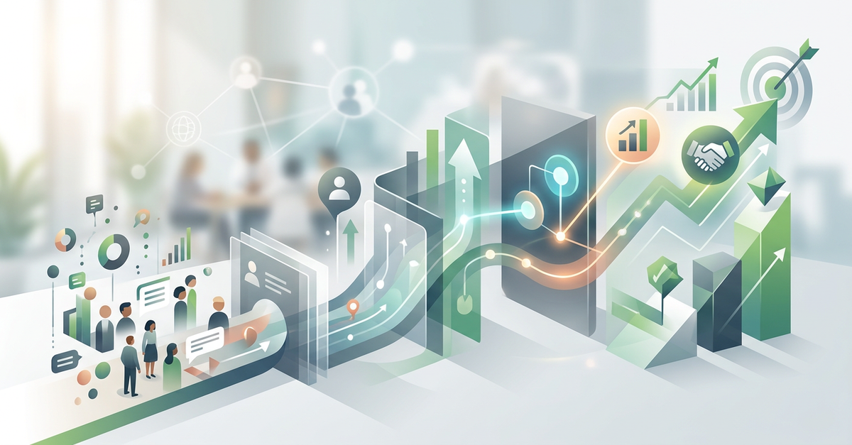 Gráfico de crescimento de leads qualificados B2B e taxa de conversão
