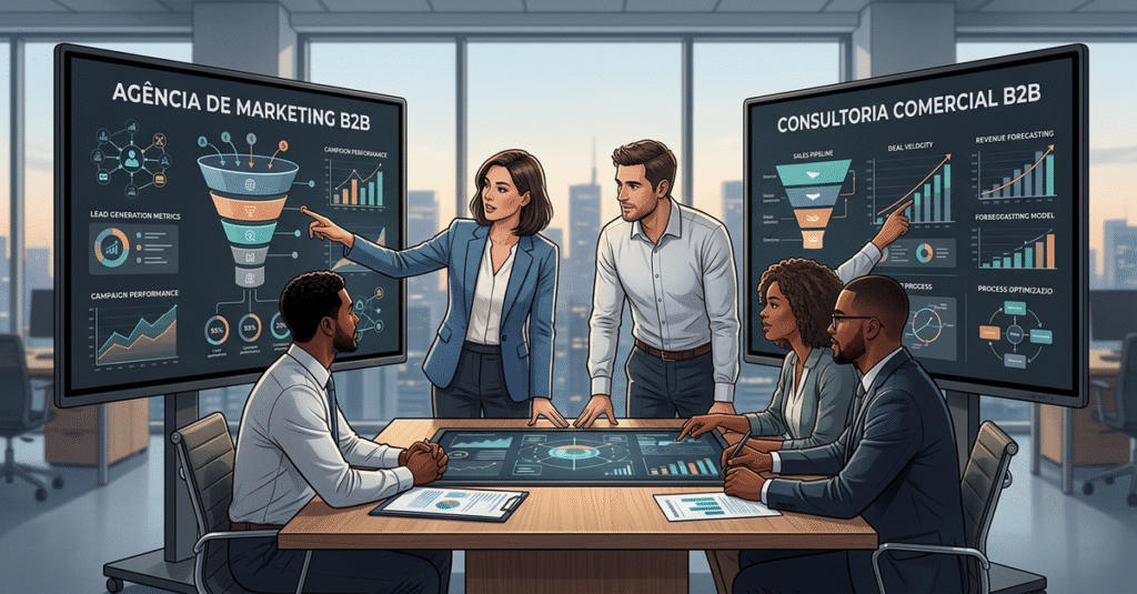 Comparativo entre agência de marketing B2B e consultoria comercial B2B para empresas