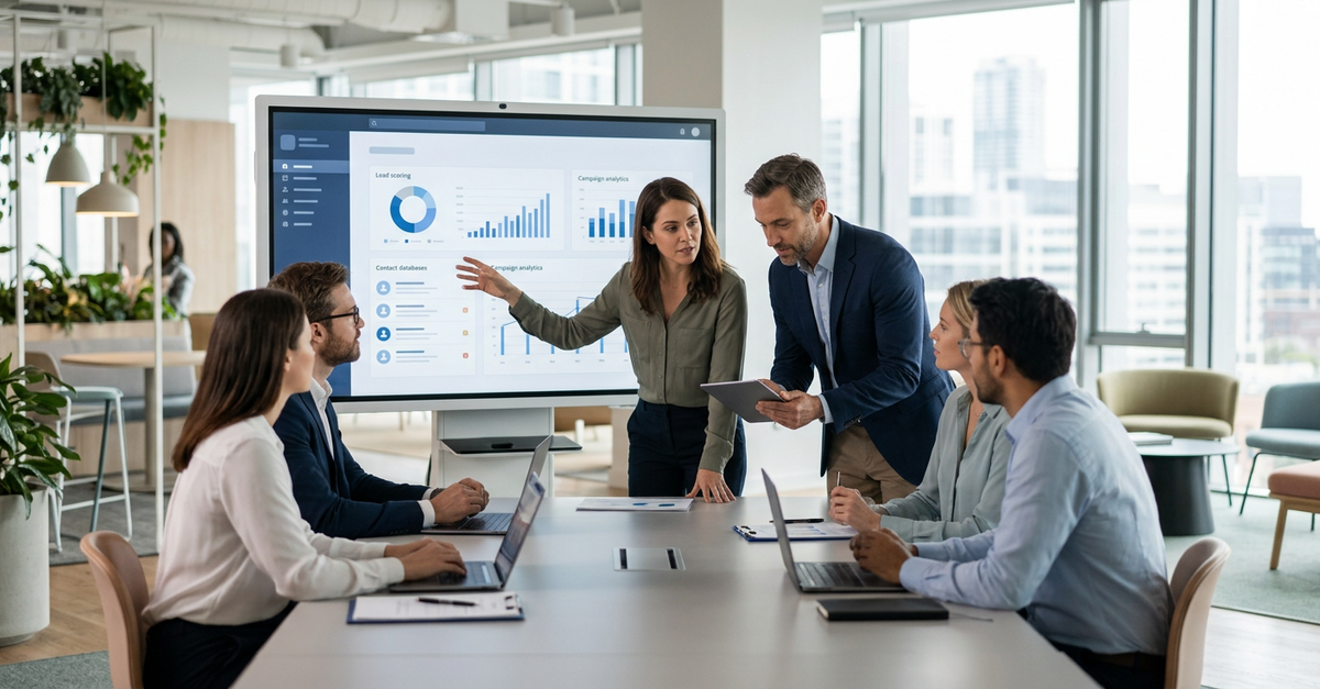 Equipe implementando sistema de geração de leads B2B