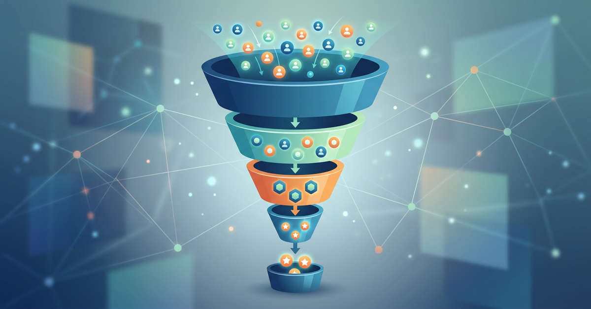 Funil de vendas B2B mostrando a progressão de MQL para SQL
