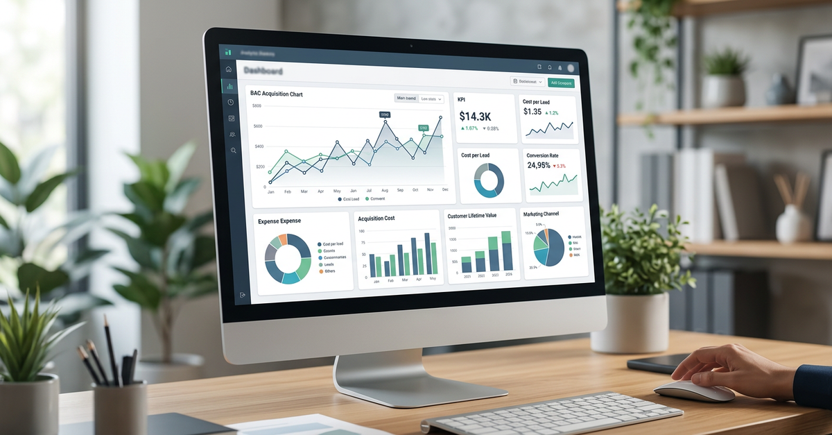 Análise de métricas de CAC em empresas B2B com gráficos e dashboards