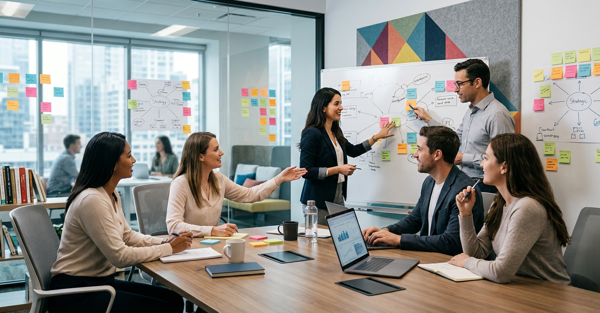 Equipe de marketing e vendas B2B trabalhando alinhada em processo estruturado de geração de leads