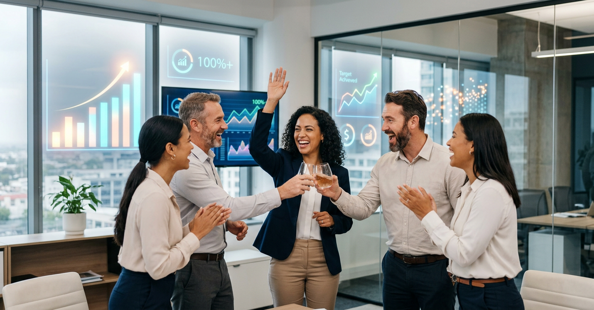 Time comercial B2B celebrando resultados