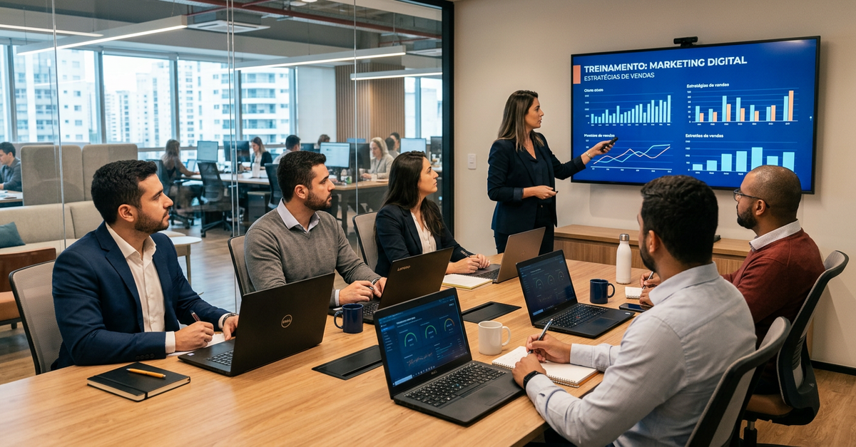 Equipe de vendas tradicional em processo de transformação digital