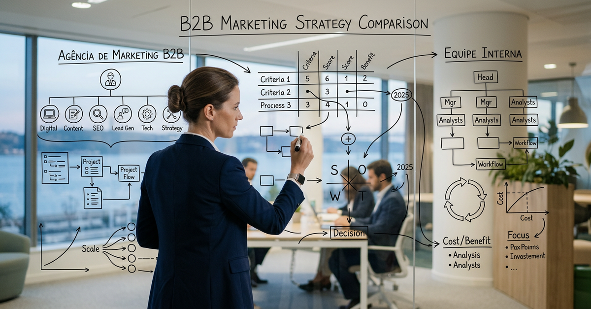 Planejamento estratégico de marketing B2B com análise comparativa de modelos de operação em quadro branco