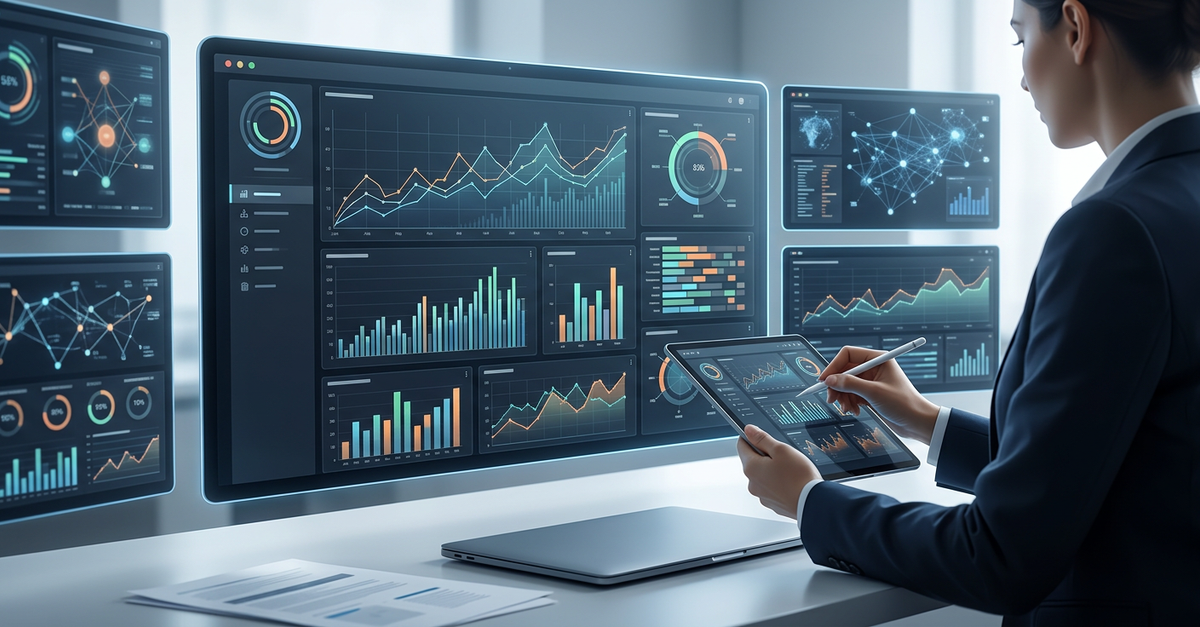 Visualização de dados de ROI marketing B2B com métricas de performance