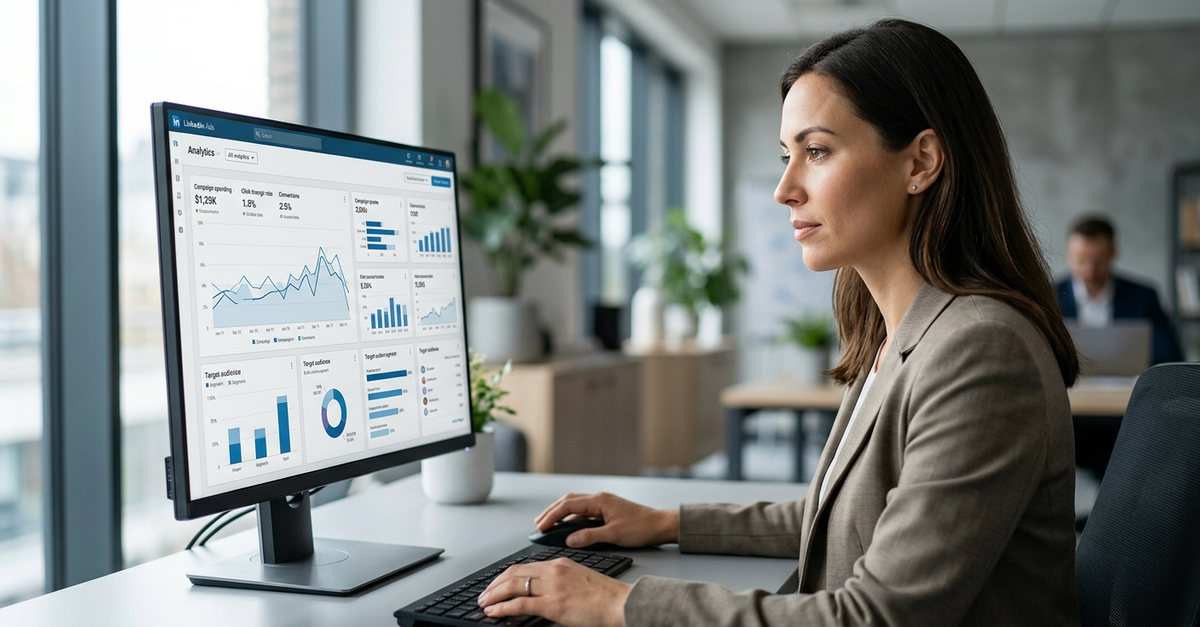 Agência de tráfego pago para LinkedIn Ads B2B gerenciando campanhas profissionais