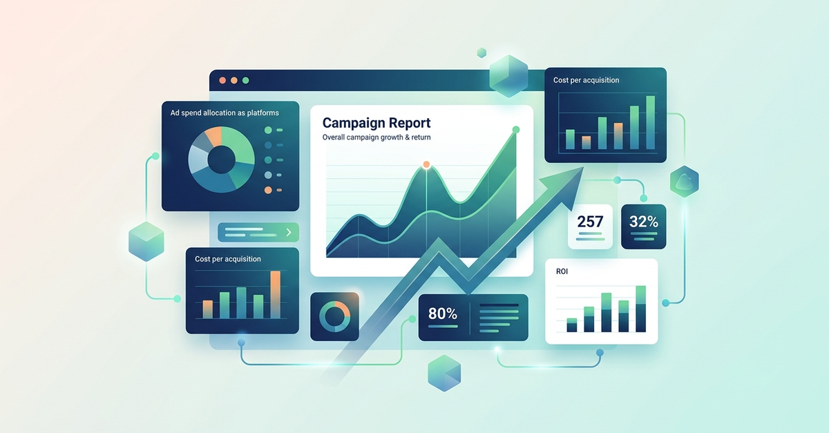 Relatório de campanha Google Ads com métricas de ROAS e conversões — tráfego pago Brasil